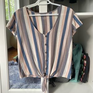 Multi-coloured striped button down.